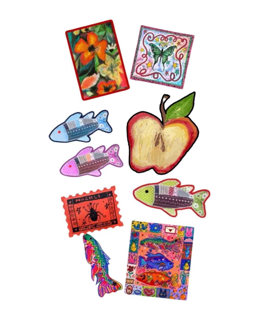 Random sticker pack — nine assorted hand-drawn stickers